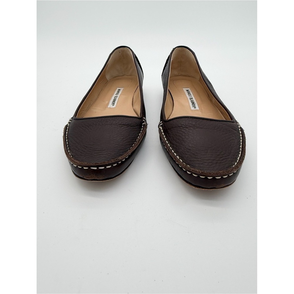 Manolo Blahnik Dark Brown Leather Slip-On Loafers size 38 size 8 - Picture 3 of 8